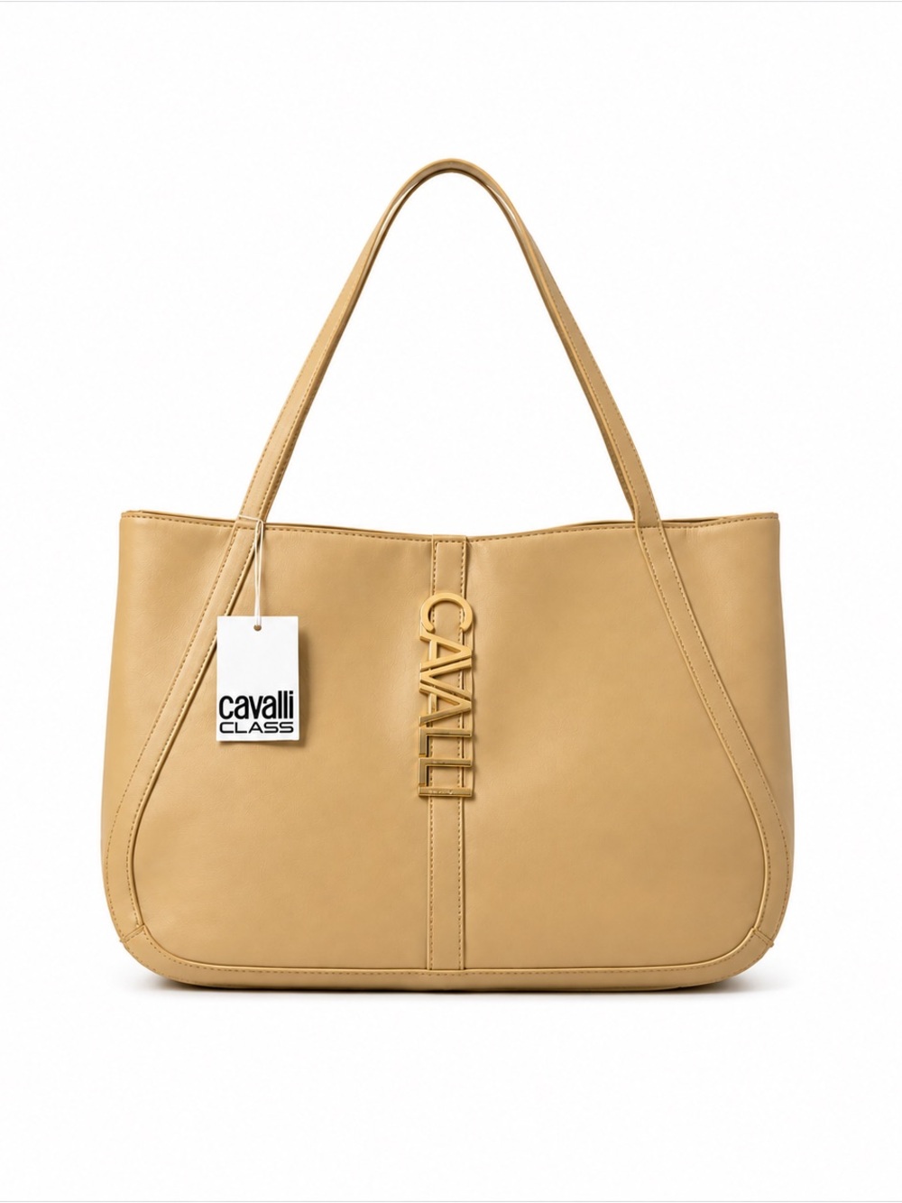 NWT Cavalli Class Stella Shopper Tote Bag Almond Buff Beige Large Shoulder Bag